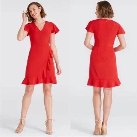 Draper James Lipstick Red Solid Flutter Dress sz 14 Holiday - Picture 2 of 7